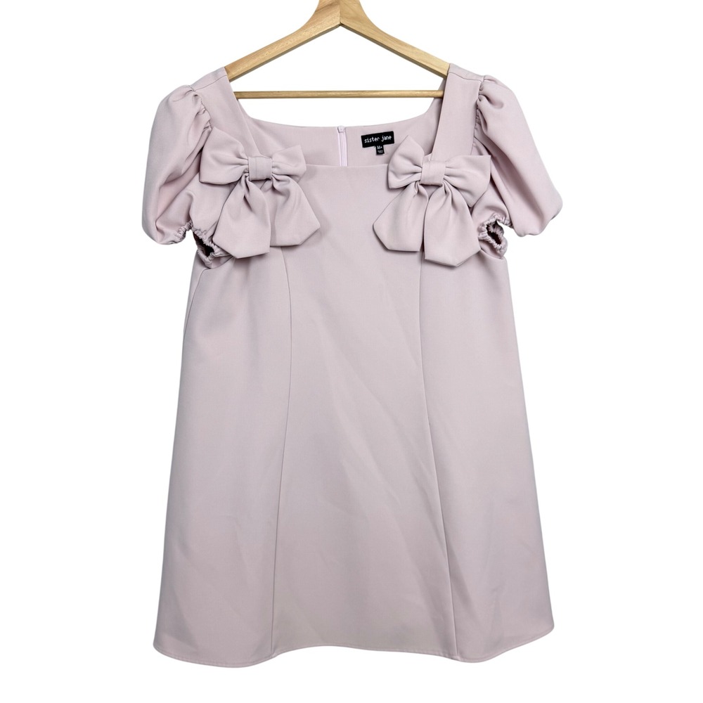 Sister Jane Pale Pink Bow Puff Sleeve A-Line Mini Dress DR1628PNK Size M+